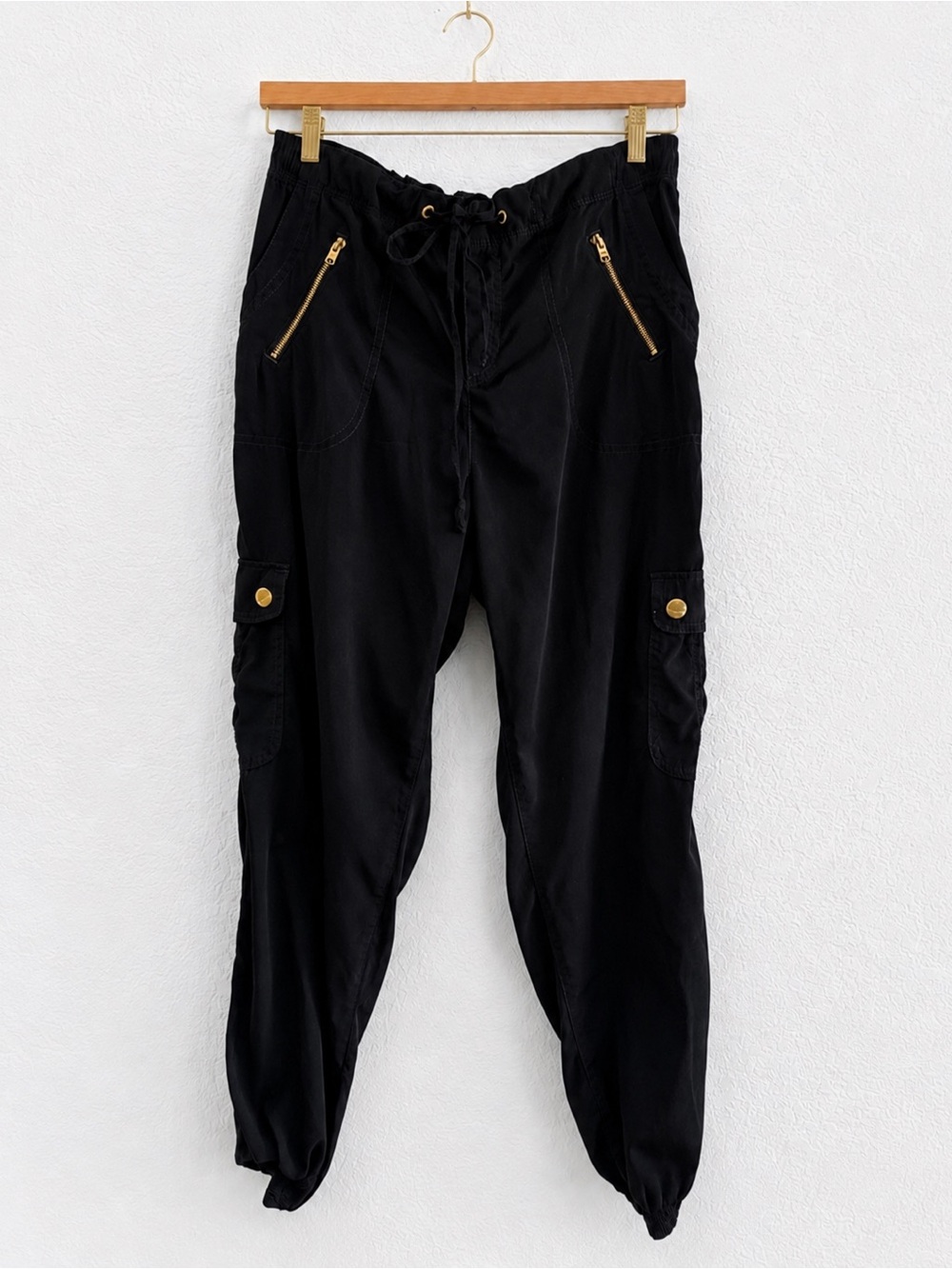 Express Black Cargo Jogger Pants Gold Zipper Utility Medium